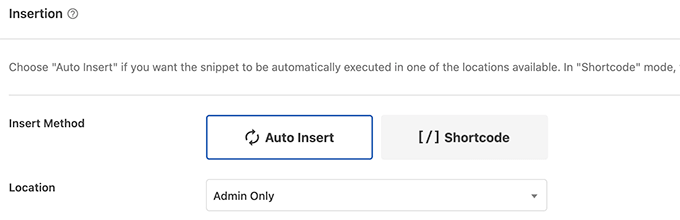 WPCode Insert Snippet for Admin Only