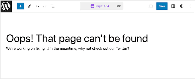 Adding blocks to a 404 page design using the block-based WordPress editor