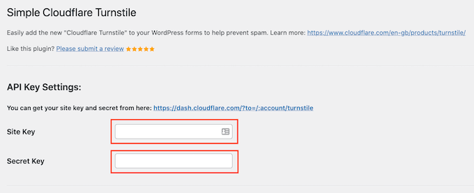 Adding the Cloudflare secret key and site secret to WordPress