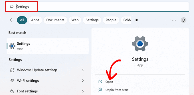Go to Settings from the Start menu