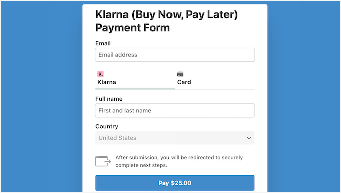 Klarna BNPL payment form Klarna BNPL payment form