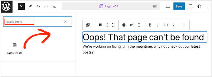 Adding the Latest Posts block to a 404 page design