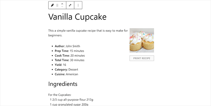 Plain recipe layout