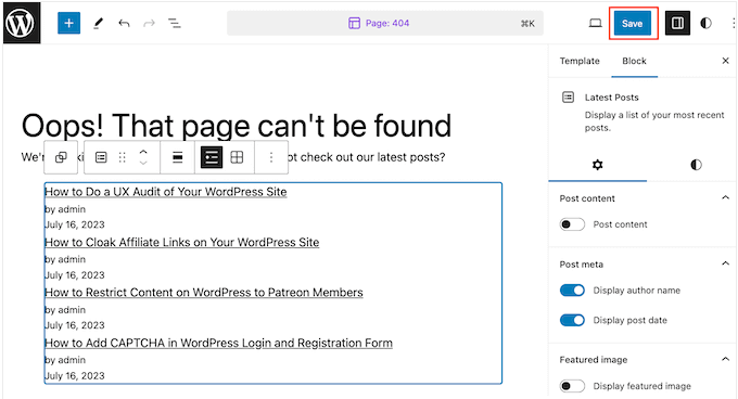 Publishing a custom 404 page template