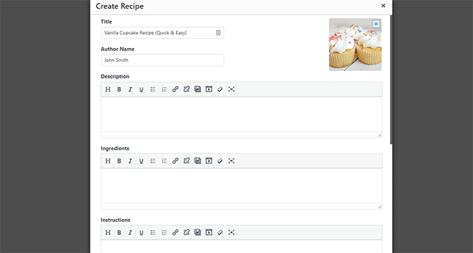 Recipe interface