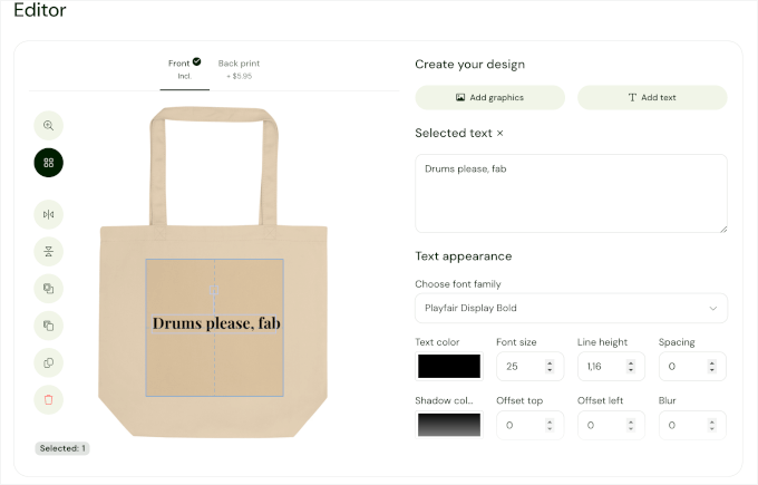 Sellfy's product page editor