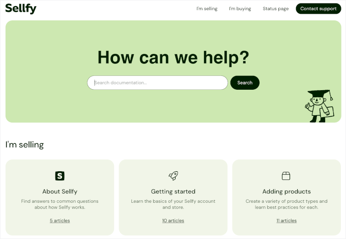 Sellfy's online documentation page Sellfy's online documentation page