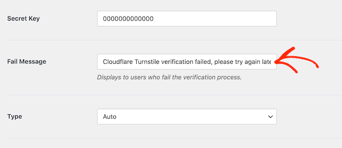 Customizing the failed CAPTCHA message 