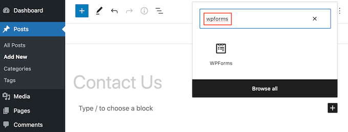 Adding the WPForms block to your website