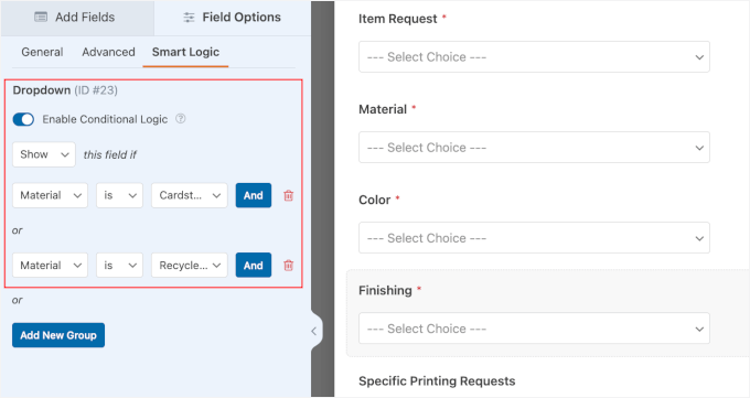 Setting up conditional logic in WPForms