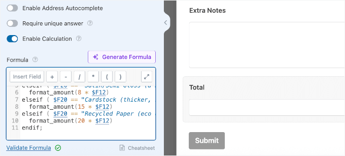Calculating 'Total' using AI Calculations