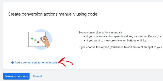Add conversion action manually