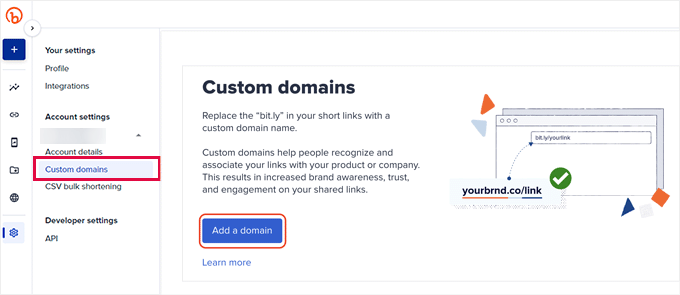 Adding domain in Bitly
