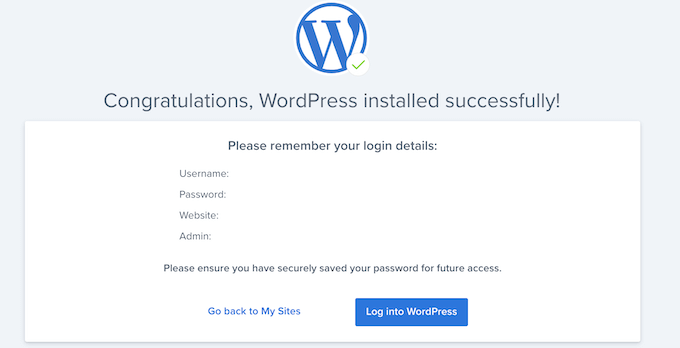 登录您的新 WordPress 网站仪表板