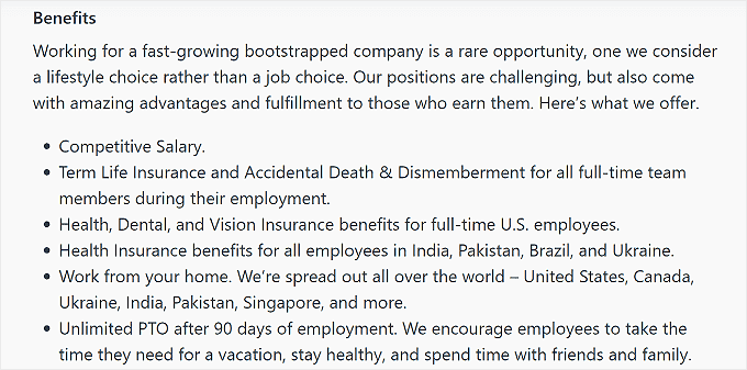 Company benefits