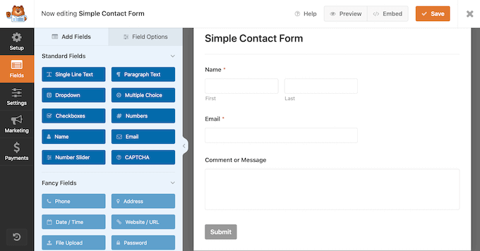 The WPForms form builder plugin