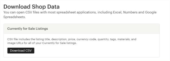 Downloading all your product data from your Etsy store