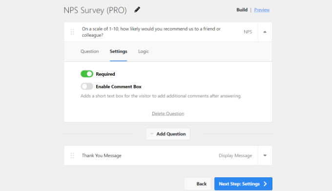 Edit NPS survey settings