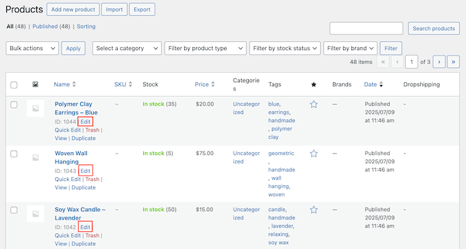 Editing WooCommerce products in the WordPress dashboard