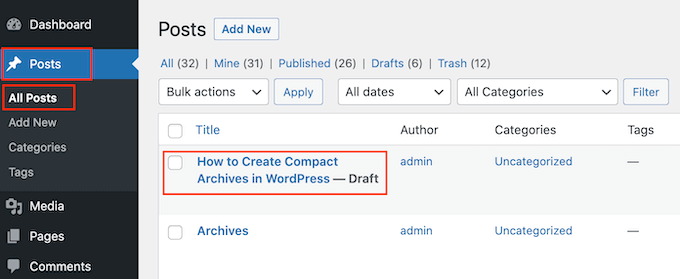 在 WordPress 中导入 Google Drive 文档的示例