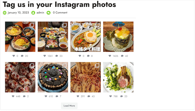 使用 Smash Balloon 创建的食物标签 Instagram feed