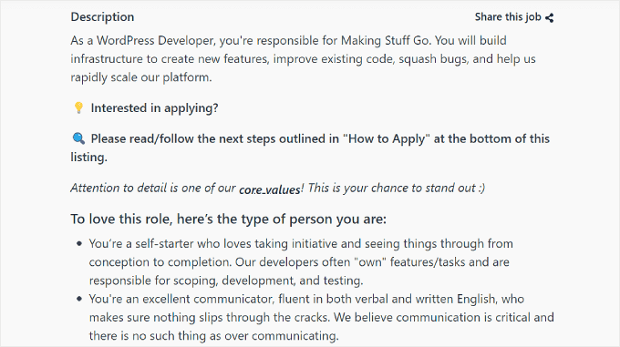 WordPress developer job description