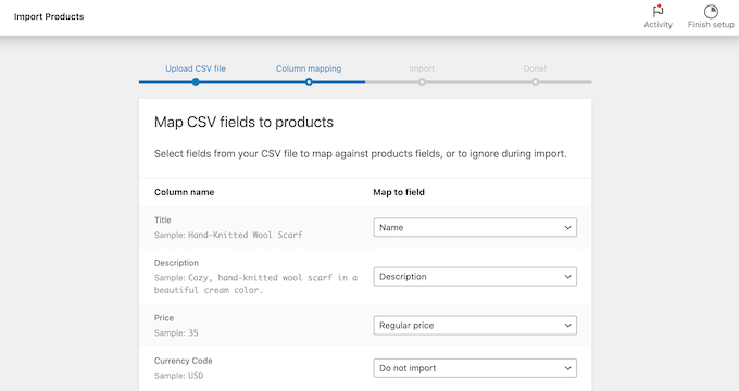 Mapping Etsy product fields to WooCommerce and WordPress