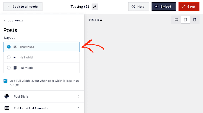 The post style layout settings