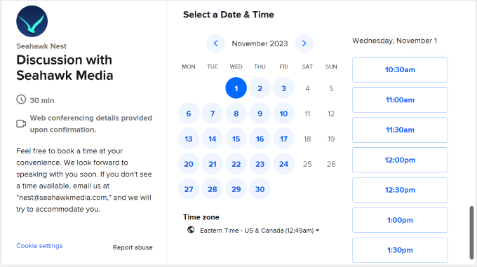 Seahawk Media's consultation booking page