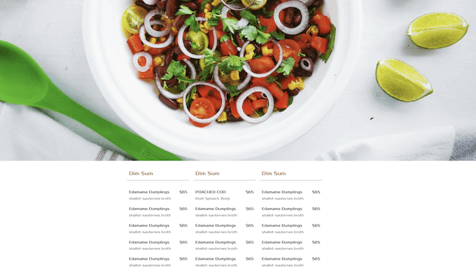 使用 SeedProd 创建的餐厅菜单
