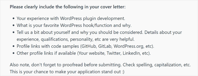 WordPress developer job application requirements
