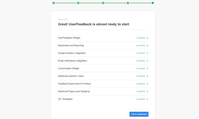UserFeedback final check in the setup wizard