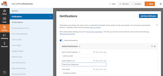 Creating email notifications for your booking form