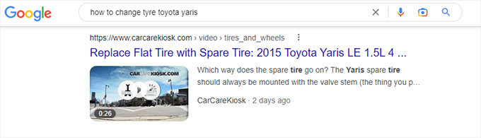 Article with video embed apeparing in search results