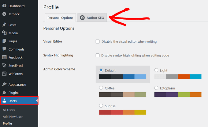 Click on the Author SEO tab