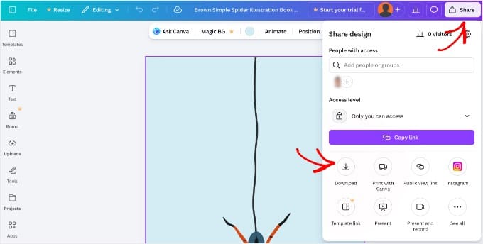 Descărcarea unei coperți de carte Canva