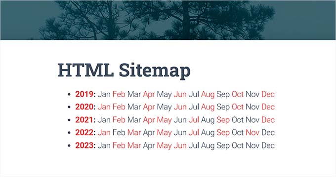Compact archives as HTML sitemap