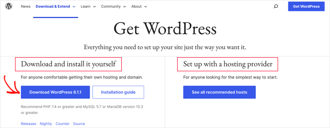 Click the 'Download WordPress' Button