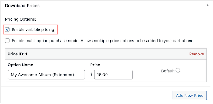 How to enable variable pricing