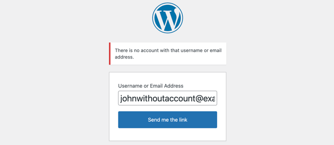 An Error Message Is Displayed if There Is No Account for the Username or Email Address