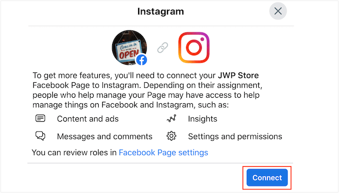 授予 Facebook 访问您 Instagram 的权限