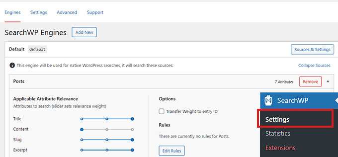 SearchWP settings