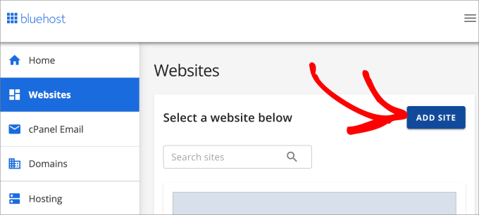 bluehost add site