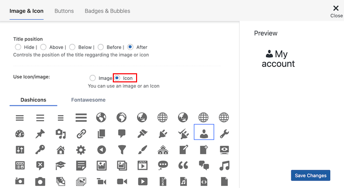 Adding a dashicon icon to a WordPress navigation menu