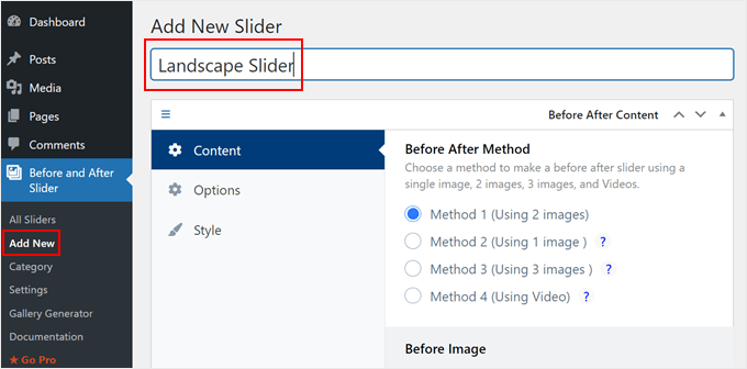 Adding a new before and after slider