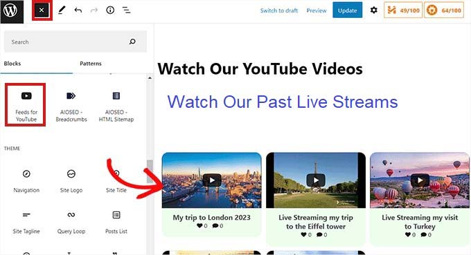 Embed YouTube Feed on a page