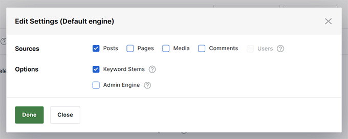 Enable search for posts, comments, and pages