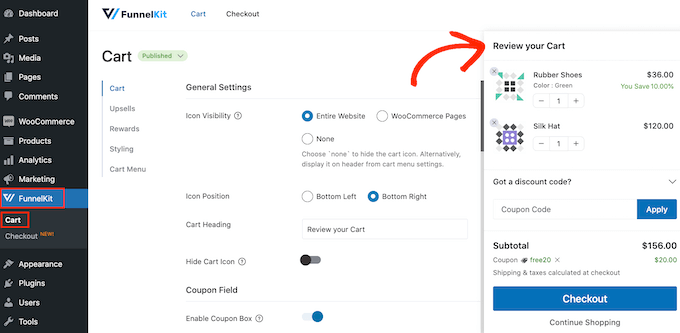 Previewing the FunnelKit cart