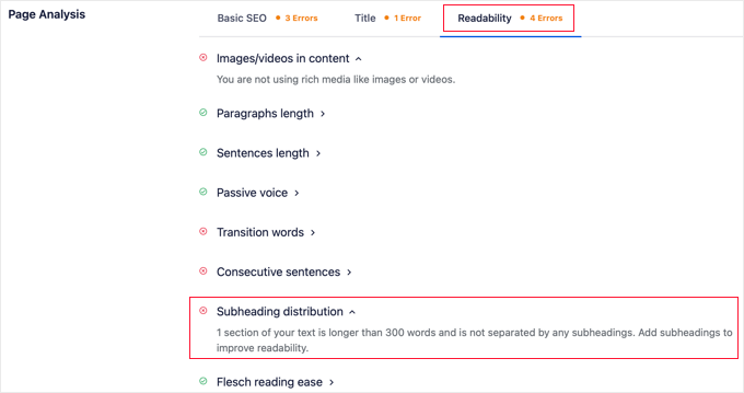 AIOSEO 提高可读性的行动列表