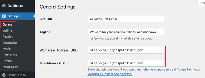 将 WordPress 地址和站点 URL 更改为您的新域